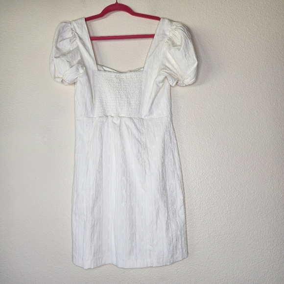 Anthropologie Maeve White Puff Sleeve Square Neck Mini Dress M NWT - Picture 6 of 8